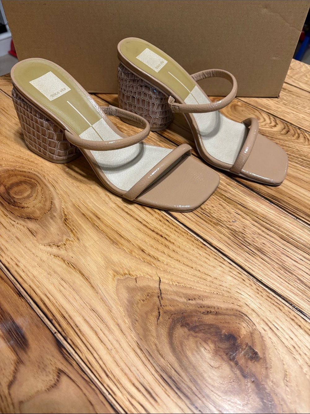 Dolce Vita Beige Patent Double-Strap Slide Heels - Picture 8 of 8